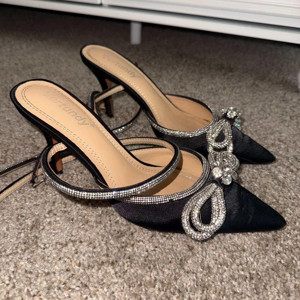 Black Crystal Embellished Heels